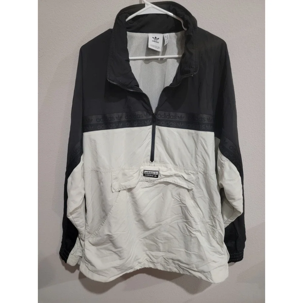 Adidas Originals Black White 1/4 Zip Colorblock Sports Jacket Windbreaker‎ 2XL